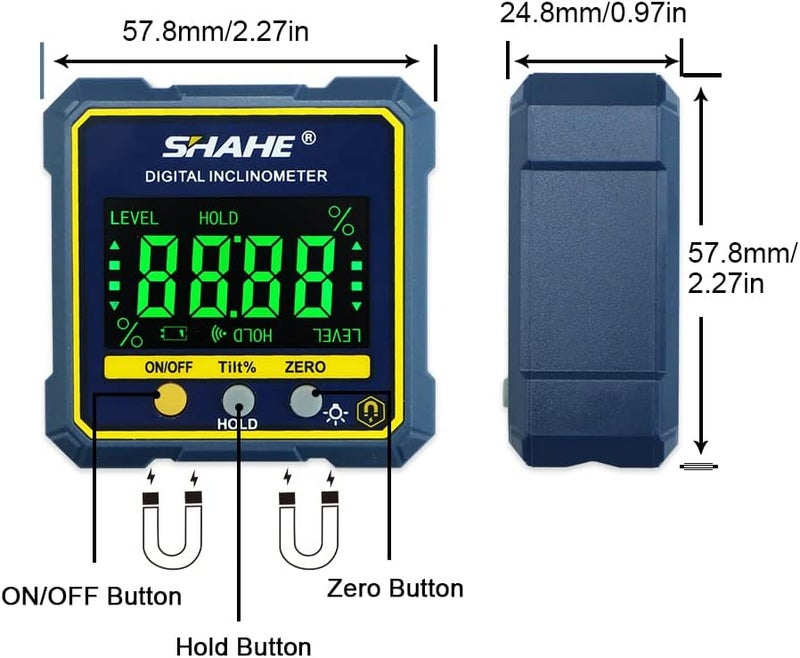 SHAHE Digital Angle Gauge Magnetic Protractor Inclinometer Level Angle Finder Angle Cube Level Box with Magnetic Base and Backlight - Image 2
